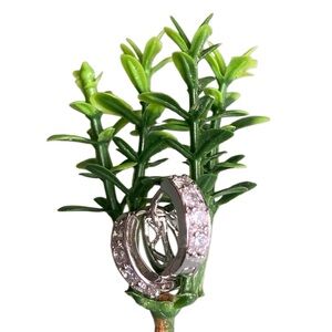 Silver CZ Huggie Hoop Earrings .5"